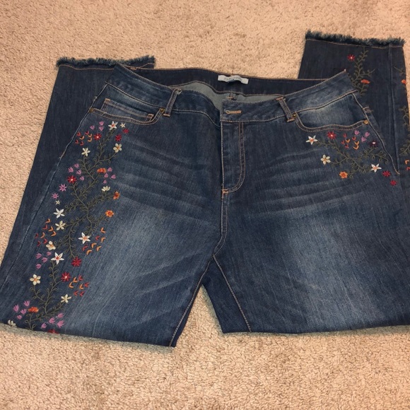 John Mark Embroidered Floral Jeans 
